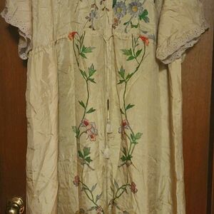 Johnny Was gold printed silk dress XL